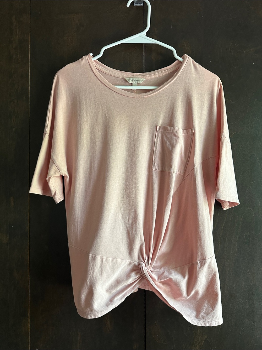 Lucky Brand Light Pink Short-Sleeve Twist Front Pocket Tee